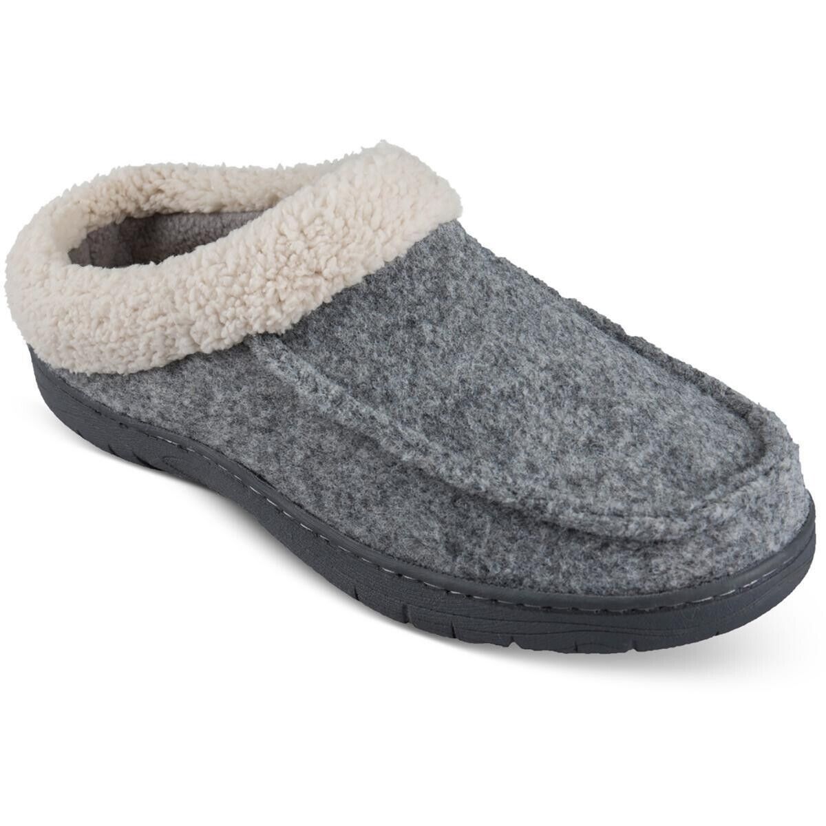 Haggar Mens Faux Fur Slip On Comfort Loafer Slippers, GREY, XXL 13-14